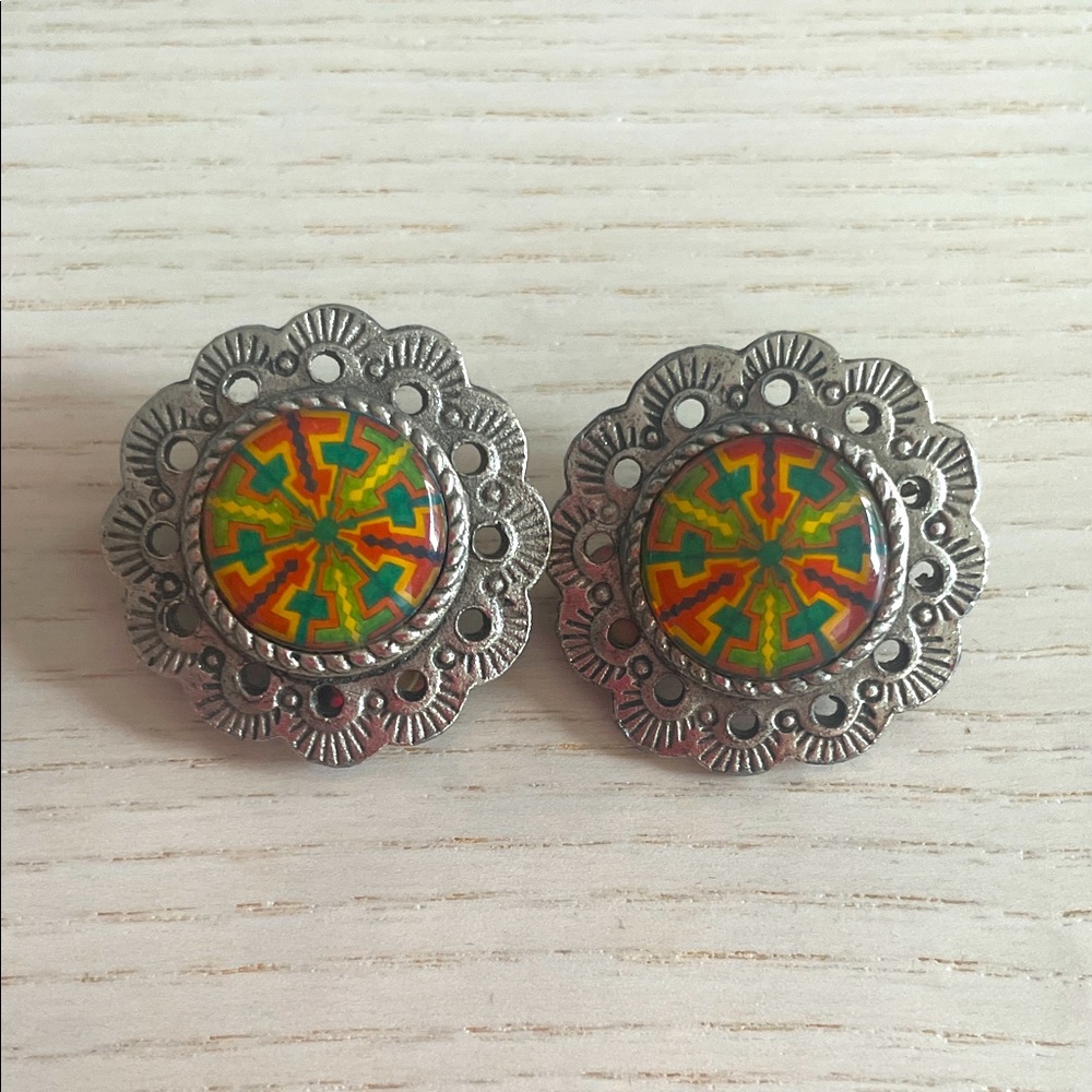 Silver and Multicolor Patterned Earrings